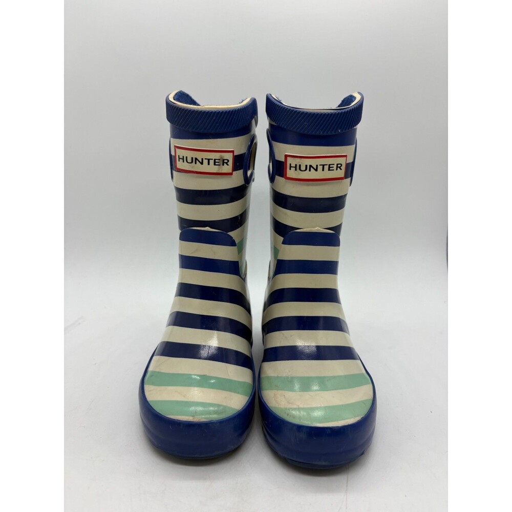 Hunter Target Kids Rain Boots Size 5 Blue Teal Striped Pull-On Rubber